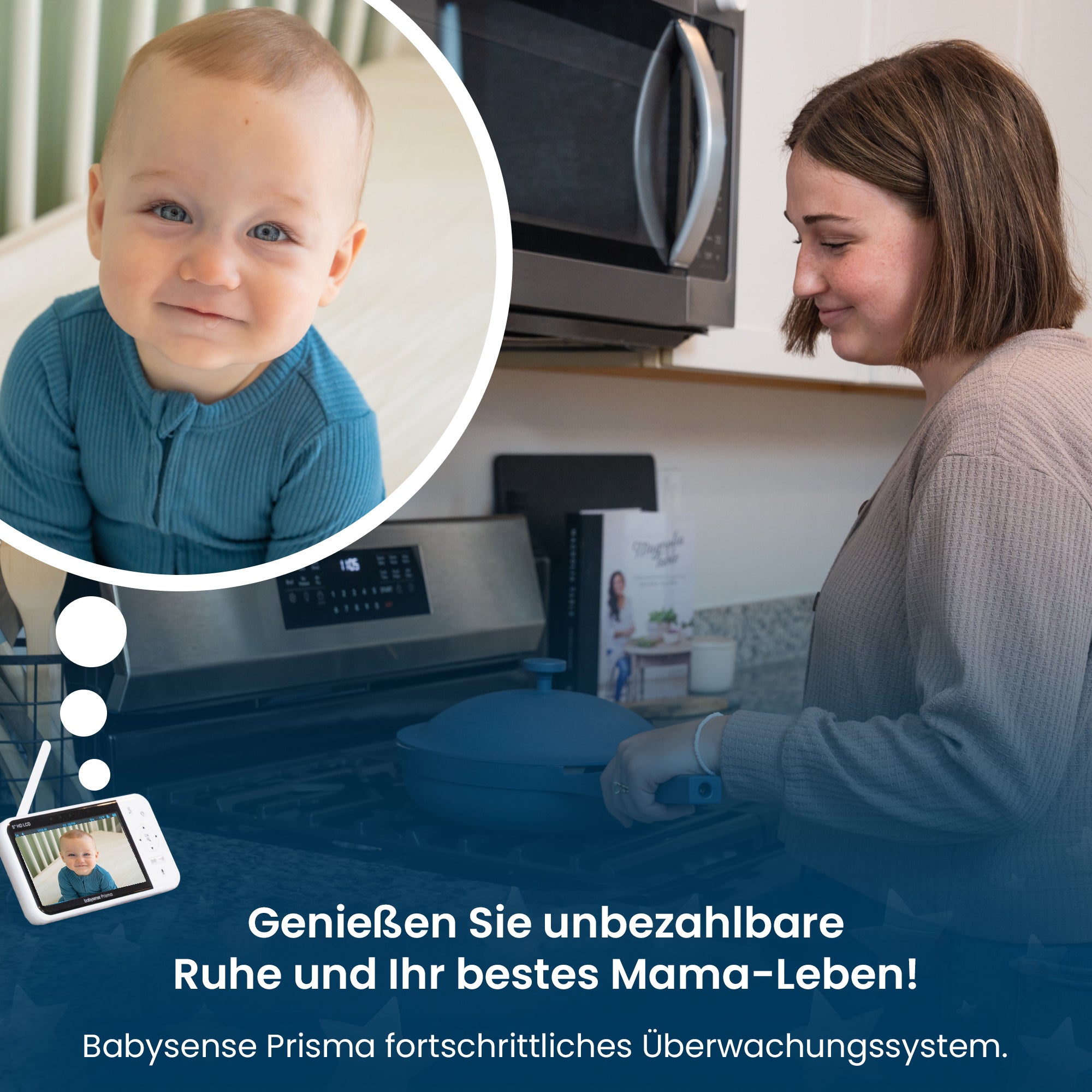Babysense Prisma: Video Baby Monitor with 1 Camera, Non Wifi, Split Screen, Night Light & Sound Machine