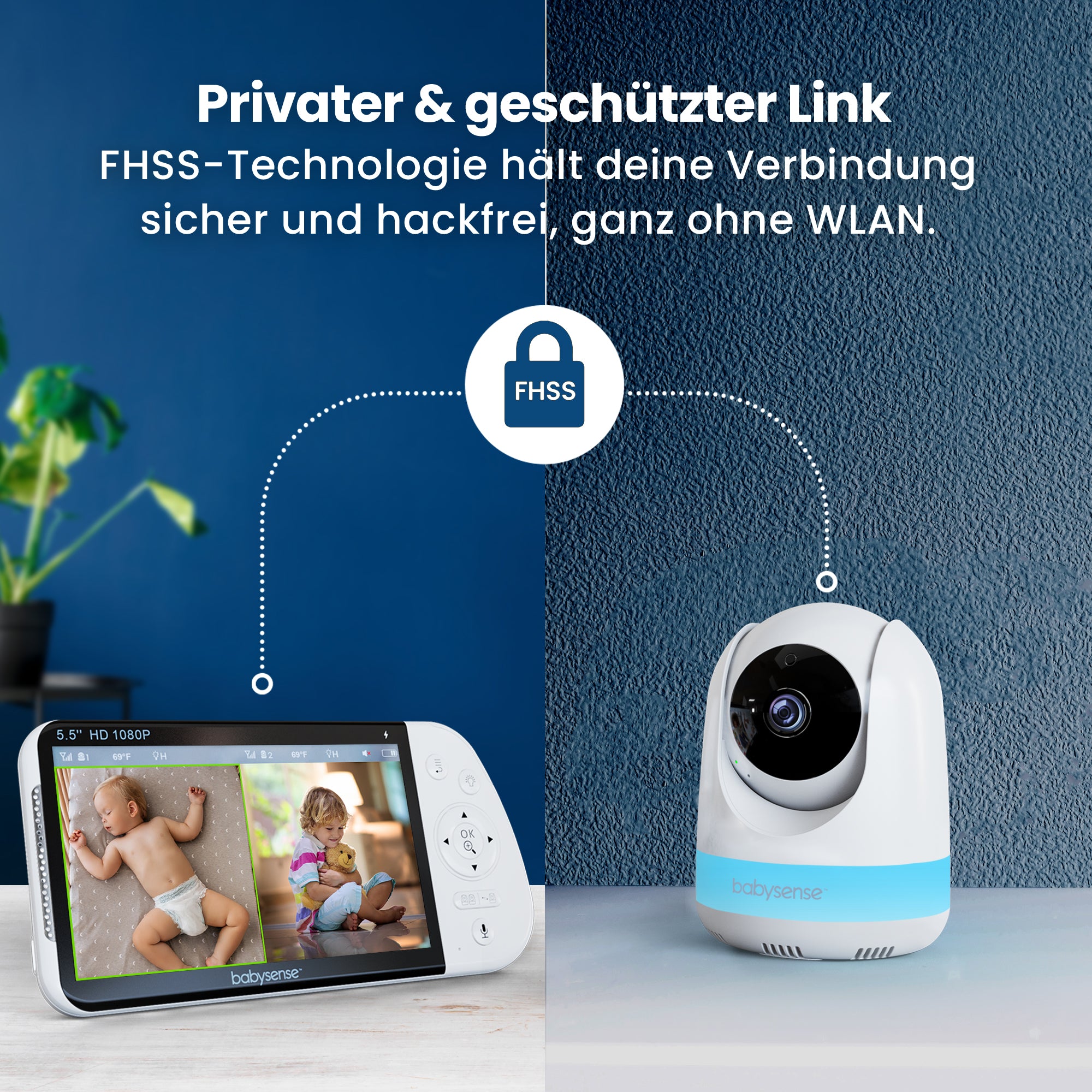 Babysense PRO: Video Baby Monitor with 2 Cameras, Non Wifi, Split Screen, Night Light & Sound Machine