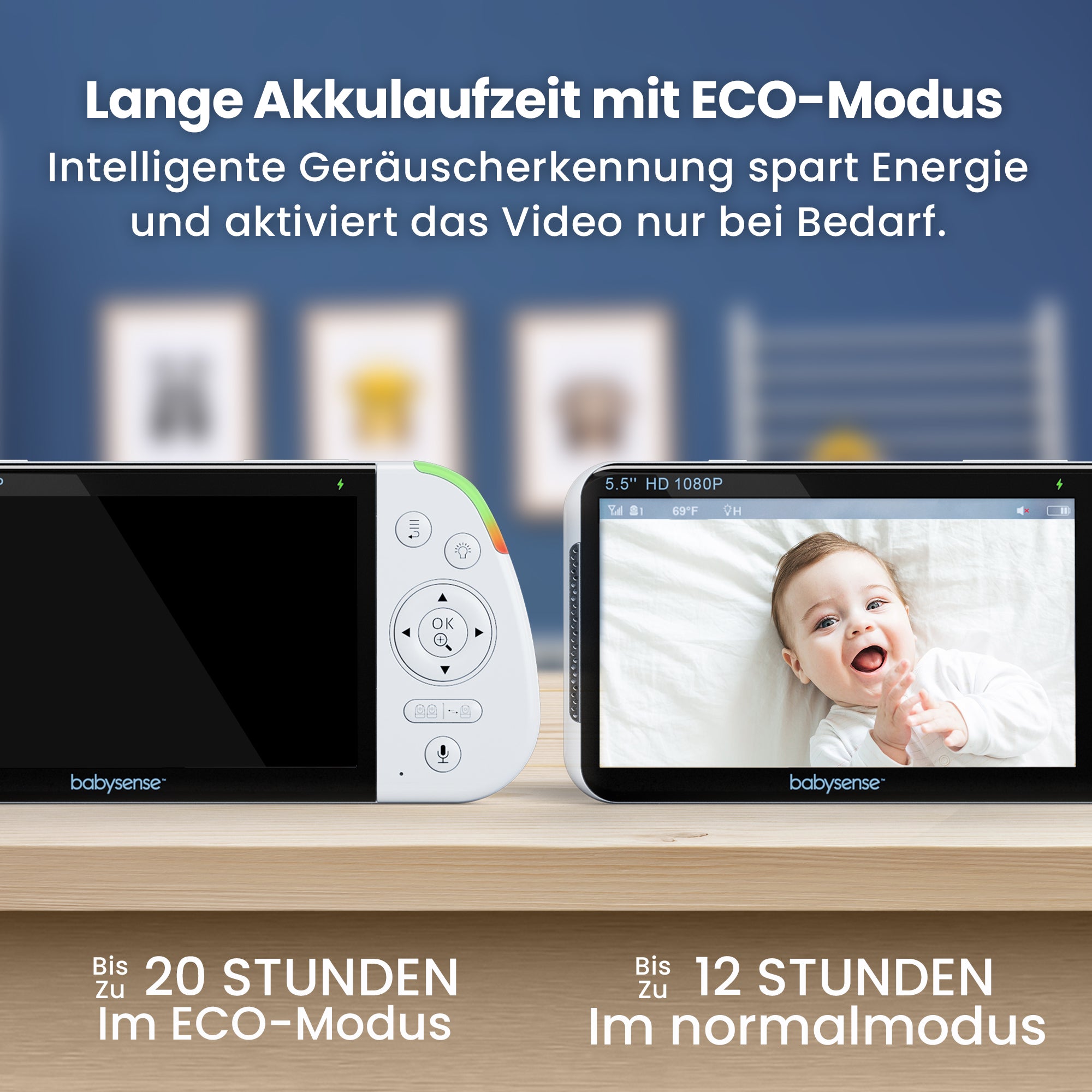 Babysense PRO: Video Baby Monitor with 1 Camera, Non Wifi, Split Screen, Night Light & Sound Machine