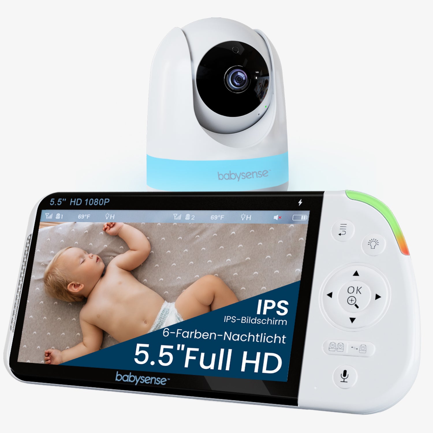 Babysense PRO: Video Baby Monitor with 1 Camera, Non Wifi, Split Screen, Night Light & Sound Machine