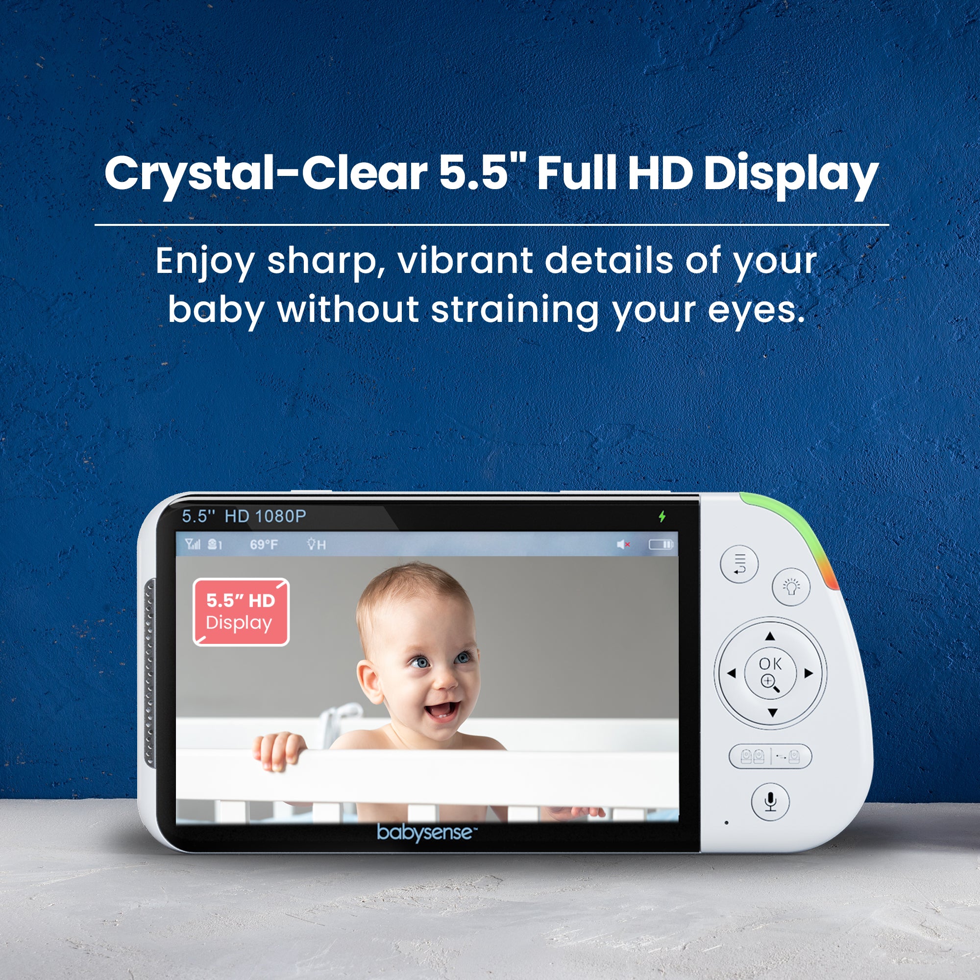 Babysense PRO: Video Baby Monitor with 1 Camera, Non Wifi, Split Screen, Night Light & Sound Machine
