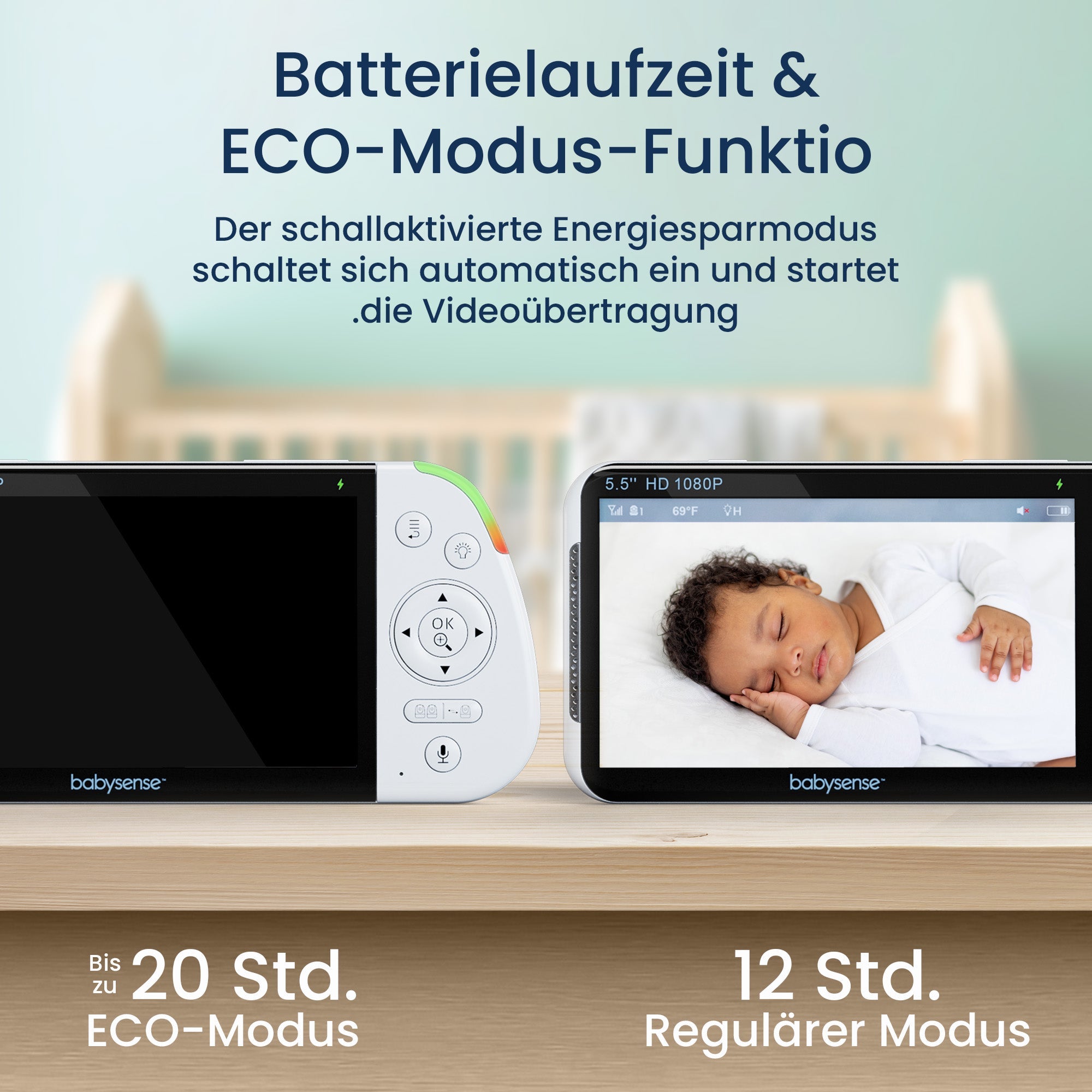 Babysense PRO: Babyphone Mit 3 Kameras, Ohne Wlan, Geteilte Bildschirm, Nachtlicht & Weißesrauschen