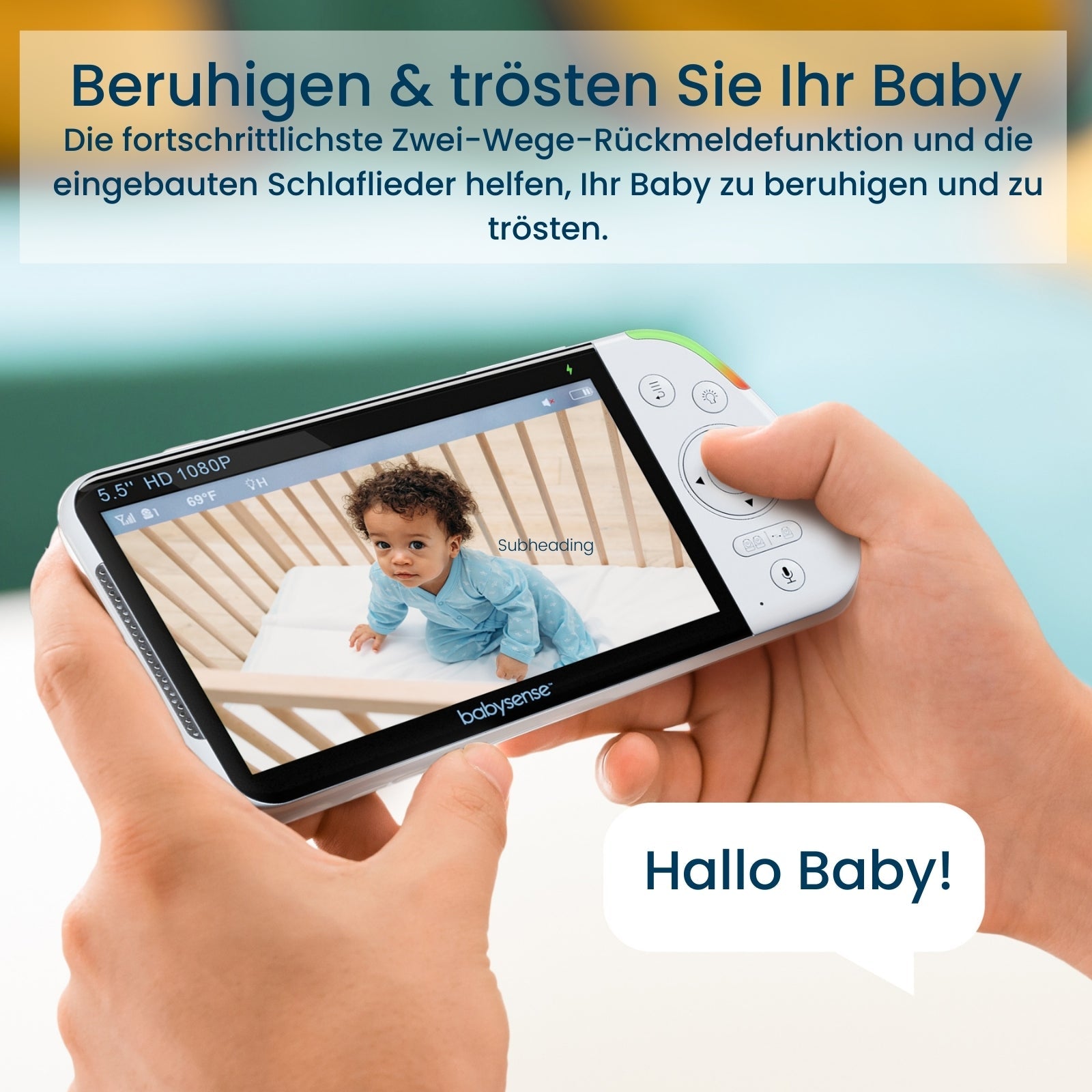 Babysense PRO: Babyphone Mit 3 Kameras, Ohne Wlan, Geteilte Bildschirm, Nachtlicht & Weißesrauschen