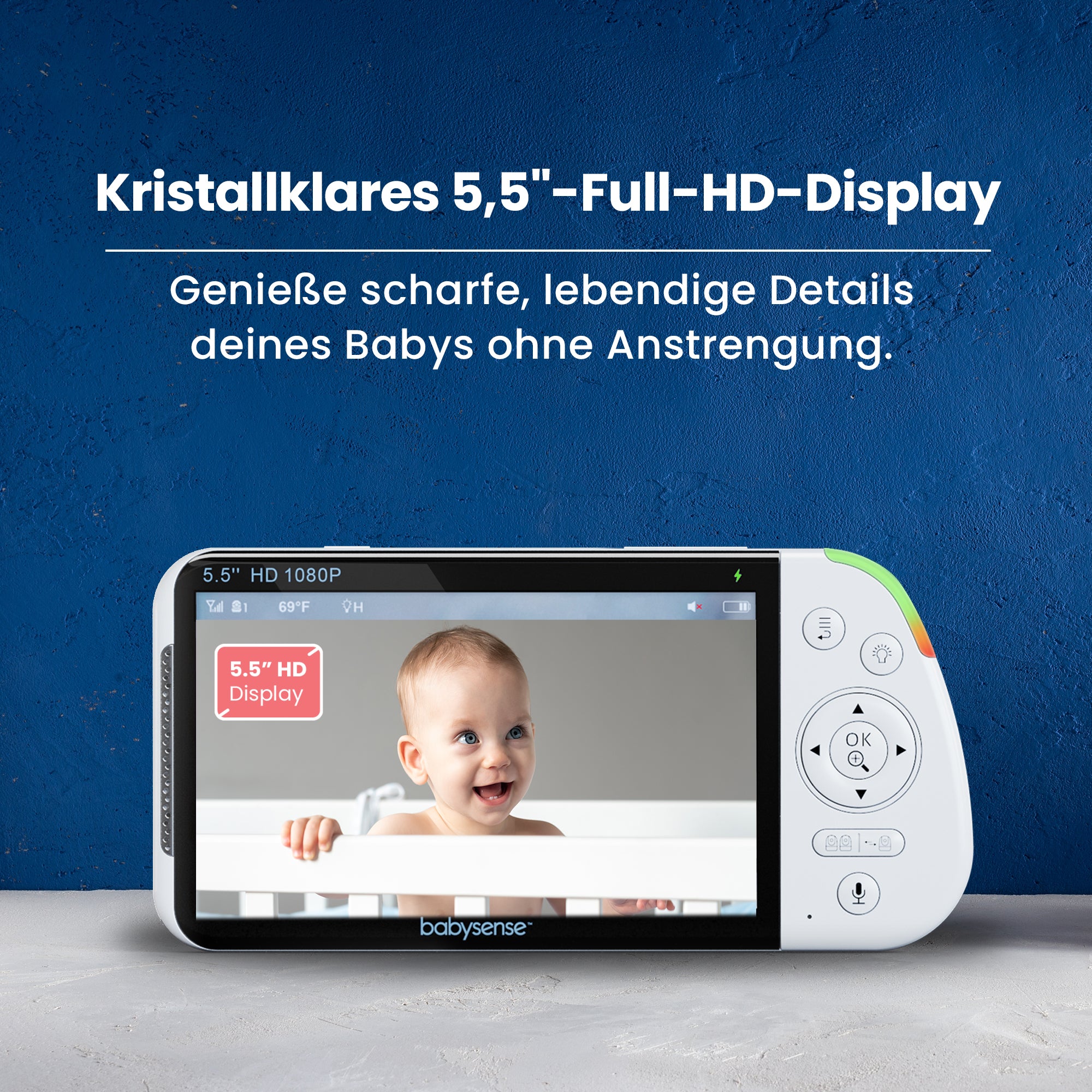 Babysense PRO: Video Baby Monitor with 2 Cameras, Non Wifi, Split Screen, Night Light & Sound Machine
