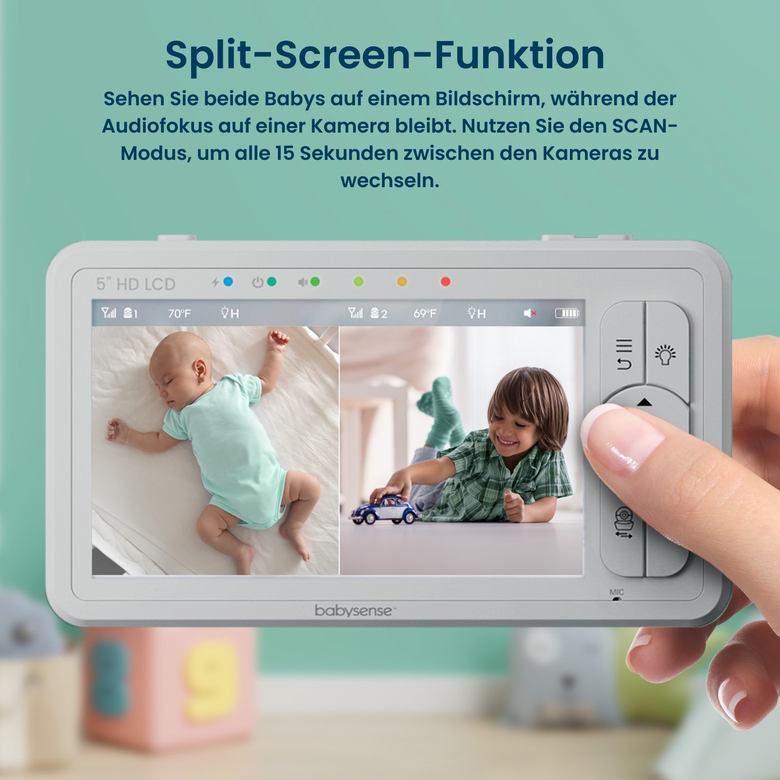 Babysense HD S2: Video Baby Monitor with 2 Cameras, Non wifi, Split Screen & Night Light Machine